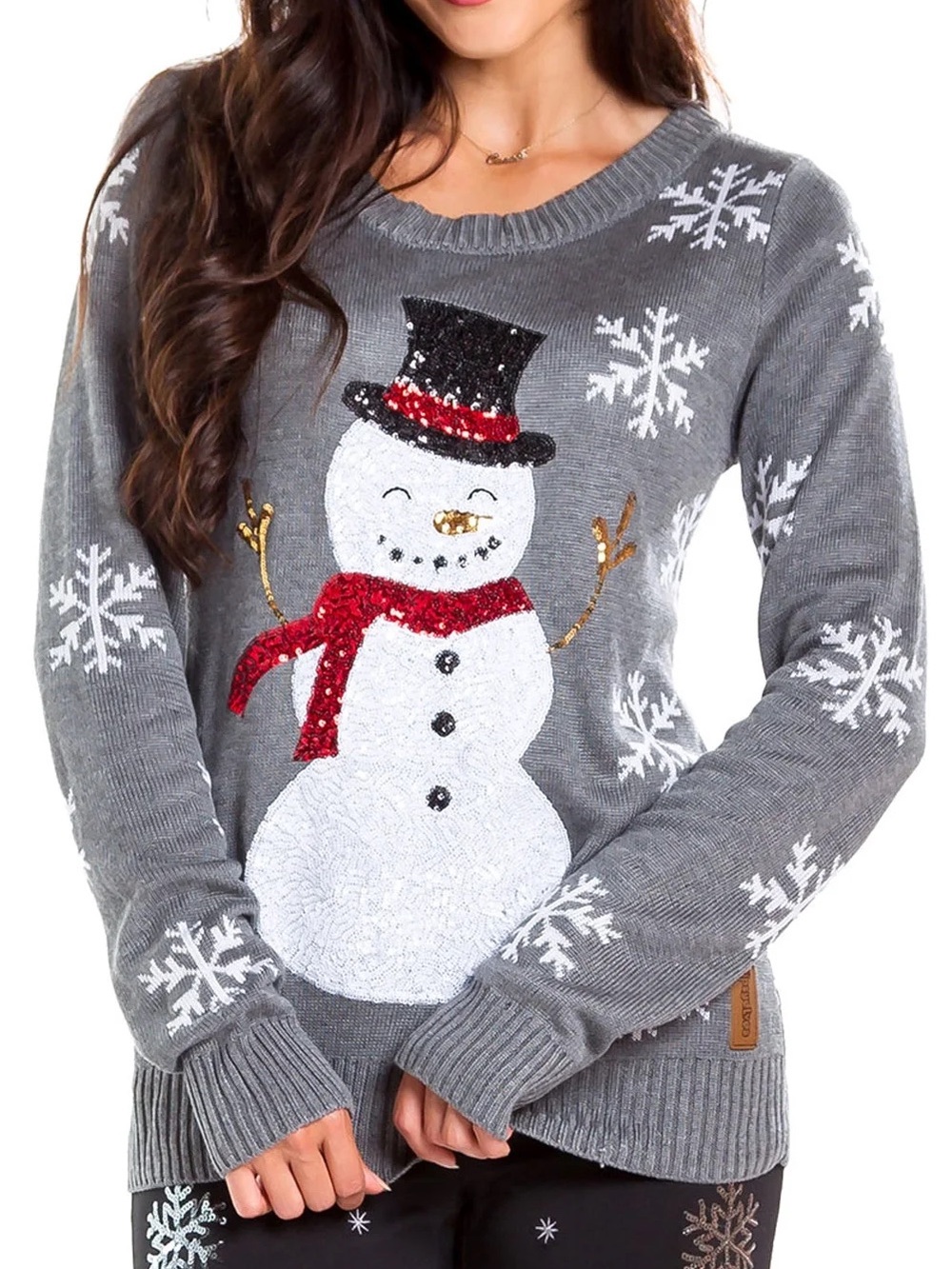 Tipsy Elves Gray Snowman Sweater with Red Scarf Sequins, Small, NWT